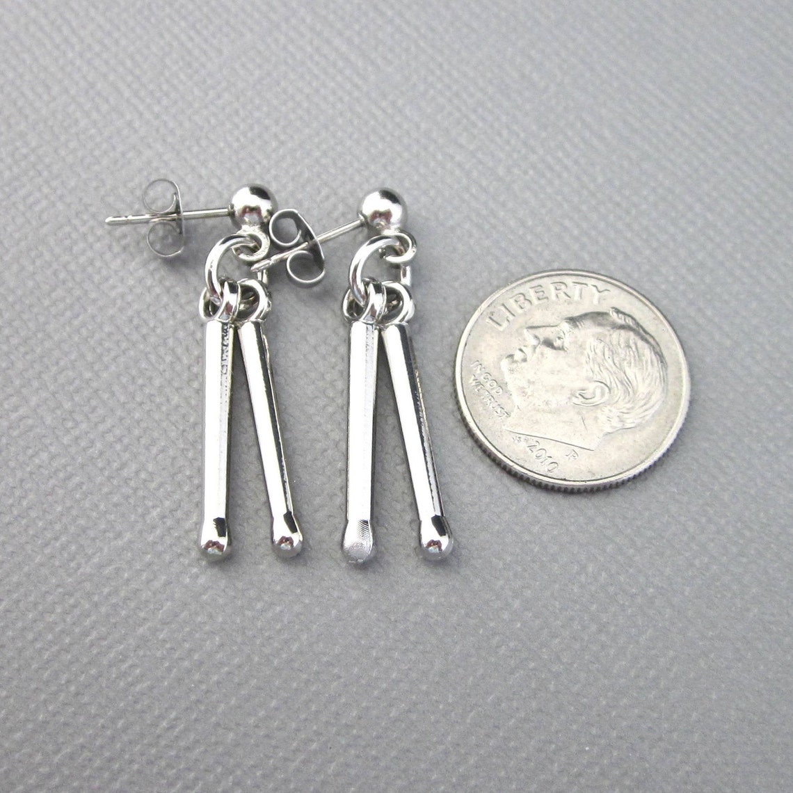 Silver Drumstick Earrings Surgical Steel Post and Clutch Etsy