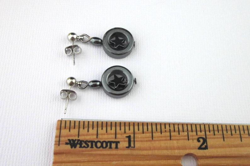 Stainless Steel Posts Small Hematite Star In Hoop Earrings 4th Of July Earrings