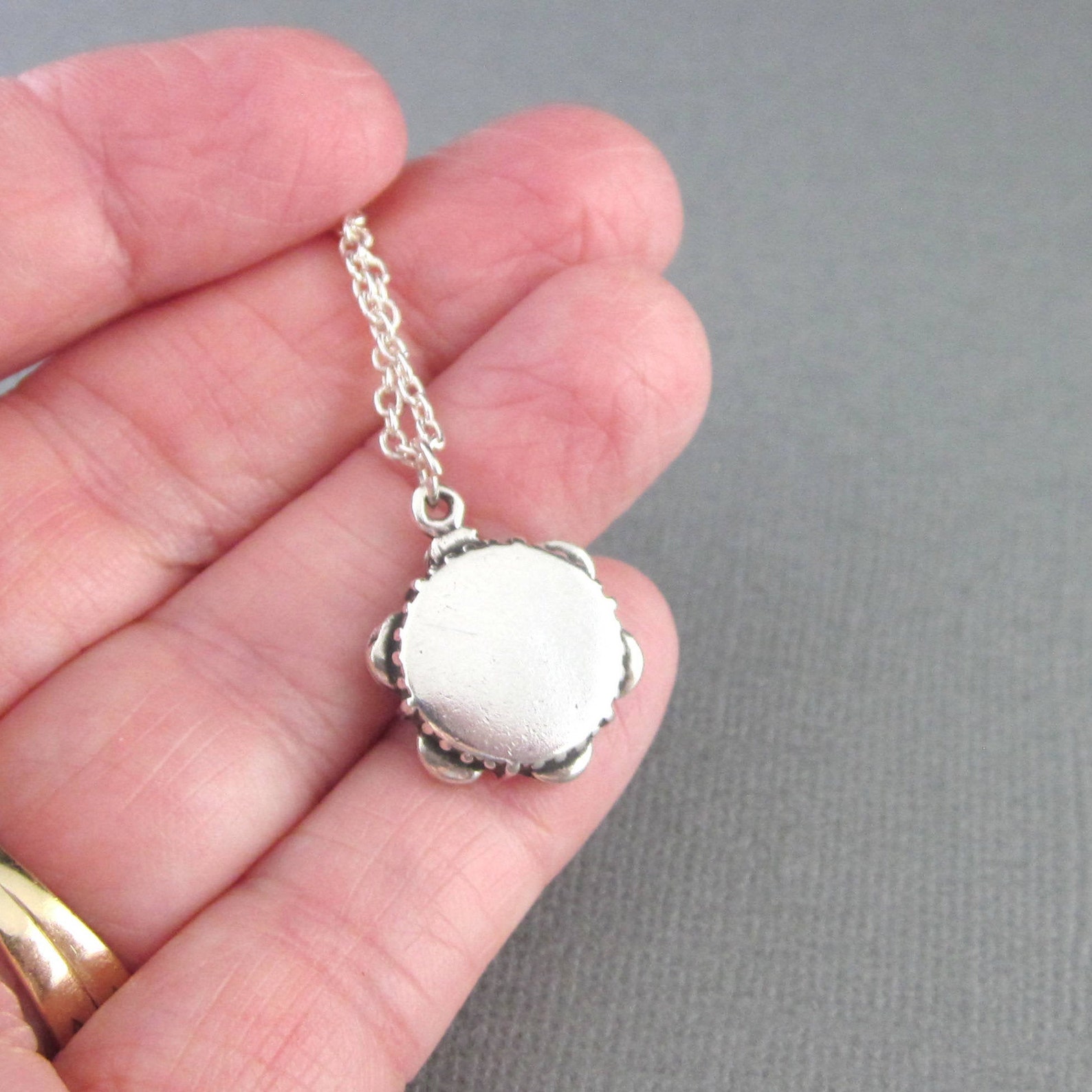 Tambourine Necklace Sterling Silver Tambourine Charm Etsy