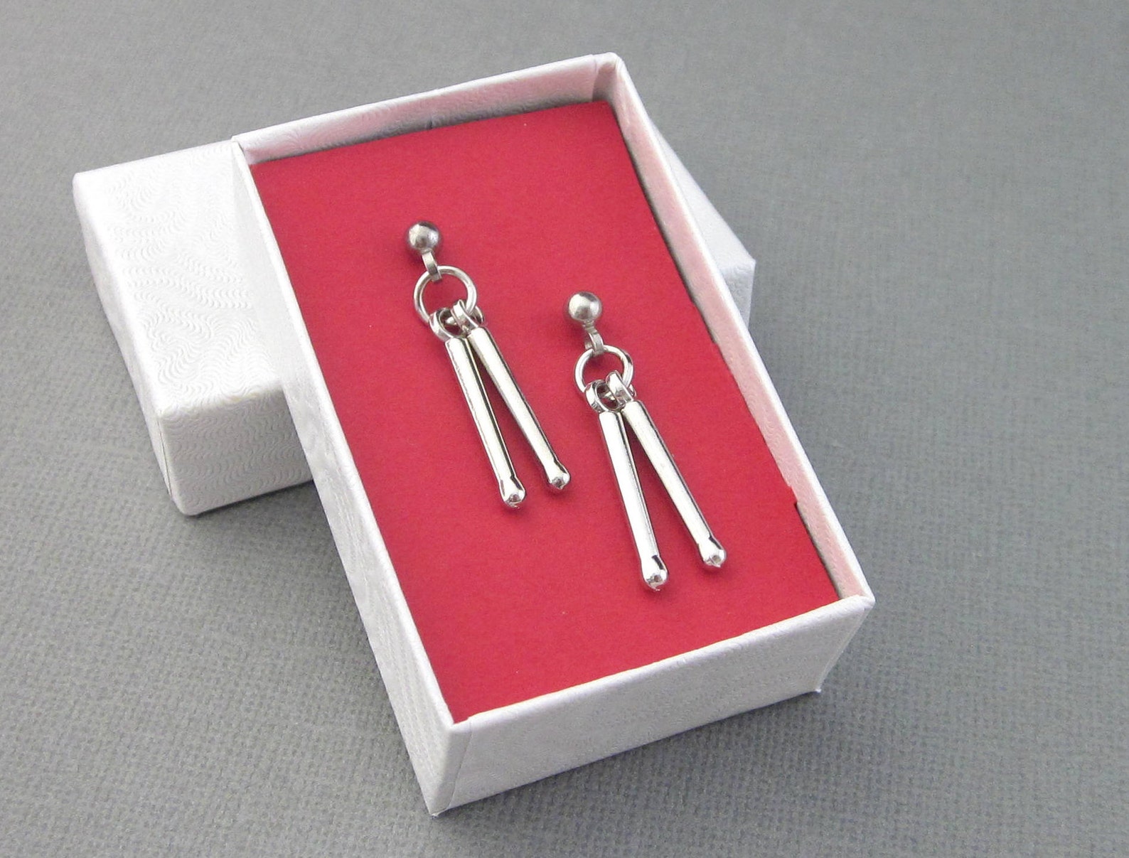 Silver Drumstick Earrings Surgical Steel Post and Clutch Etsy
