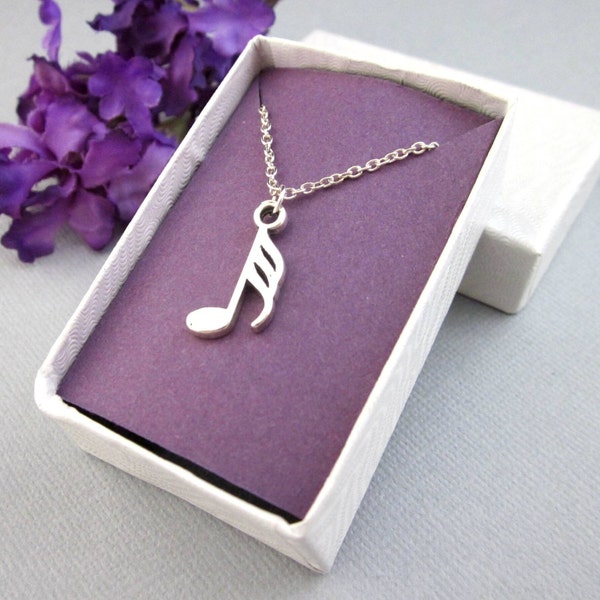 Sterling Silver 32nd Note Necklace, Demisemiquaver, Charm and Chain Necklaces, Music Note Jewelry, Music Graduation Gifts