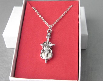 Sterling Silver Cello Necklace, Cello Charm And Chain, Bass Fiddle Necklace, Cello Pendant, Music Charm Jewelry, Cellist Gift