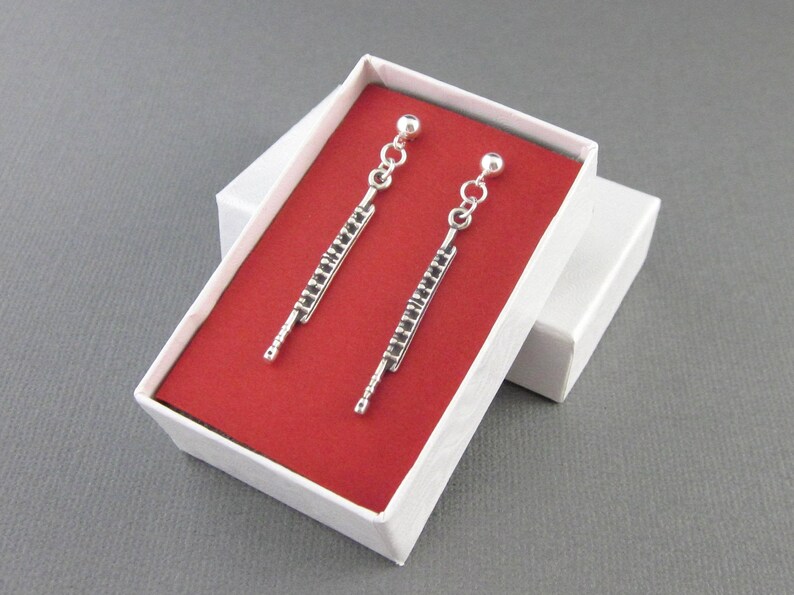 Sterling Silver Flute Earrings Post and Clutch Long Dangling Etsy