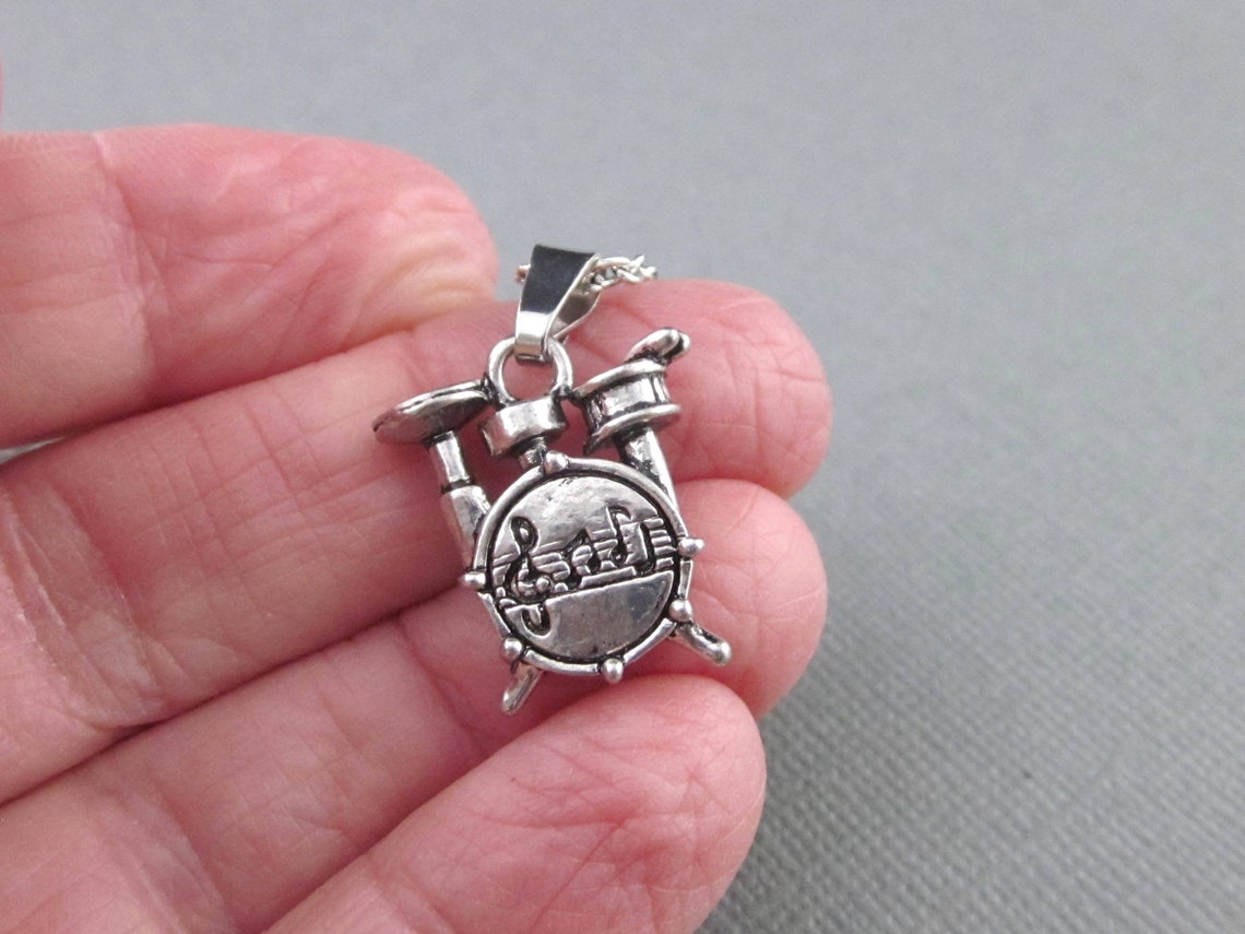 Drum Set Charm With Chain Necklace Drummer's Jewelry Etsy