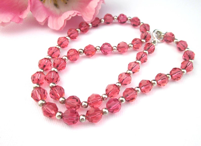 Indian Pink and Sterling Silver Swarovski Crystal Necklace image 0