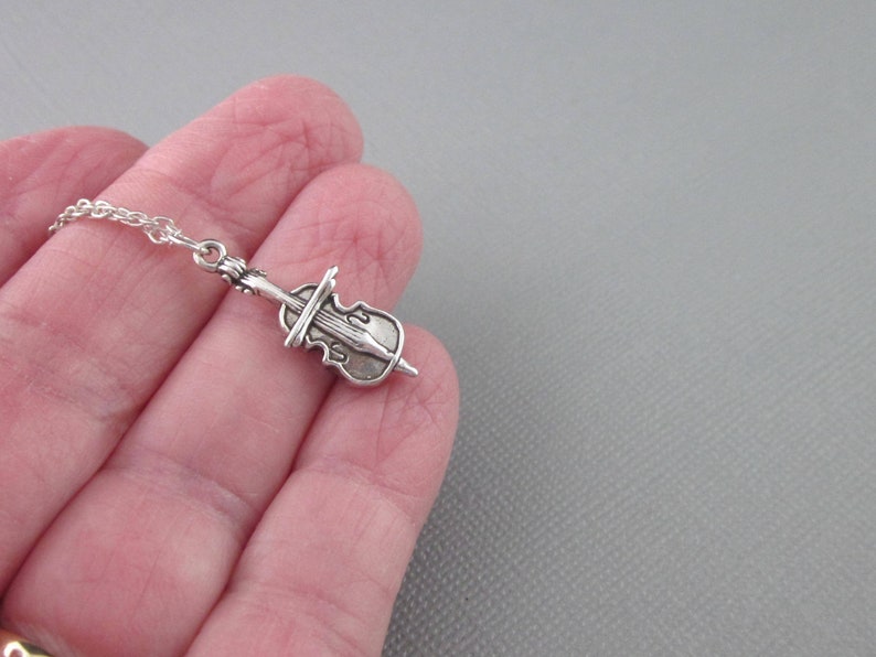 Sterling Silver Cello Necklace, Cello Charm And Chain, Bass Fiddle Necklace, Cello Pendant, Music Charm Jewelry, Cellist Gift image 3