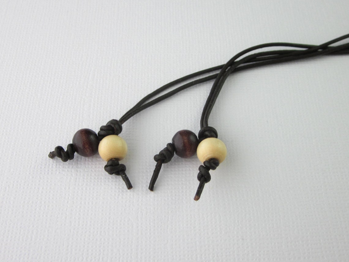 Wood Bead Leather Cord Tie on Necklace No Clasp Necklace No Etsy