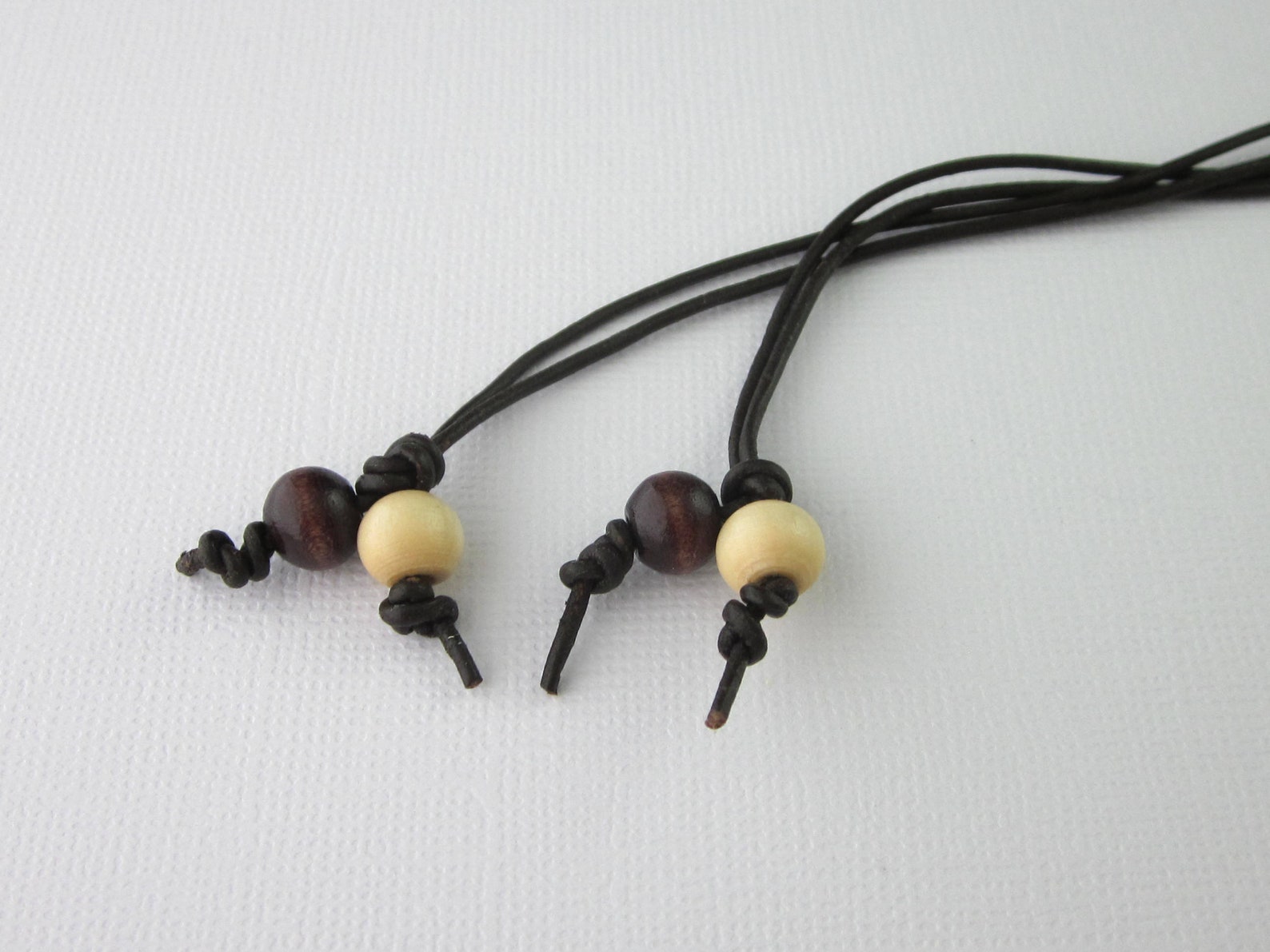 Wood Bead Leather Cord Tie on Necklace Knotted Bead Necklace Etsy