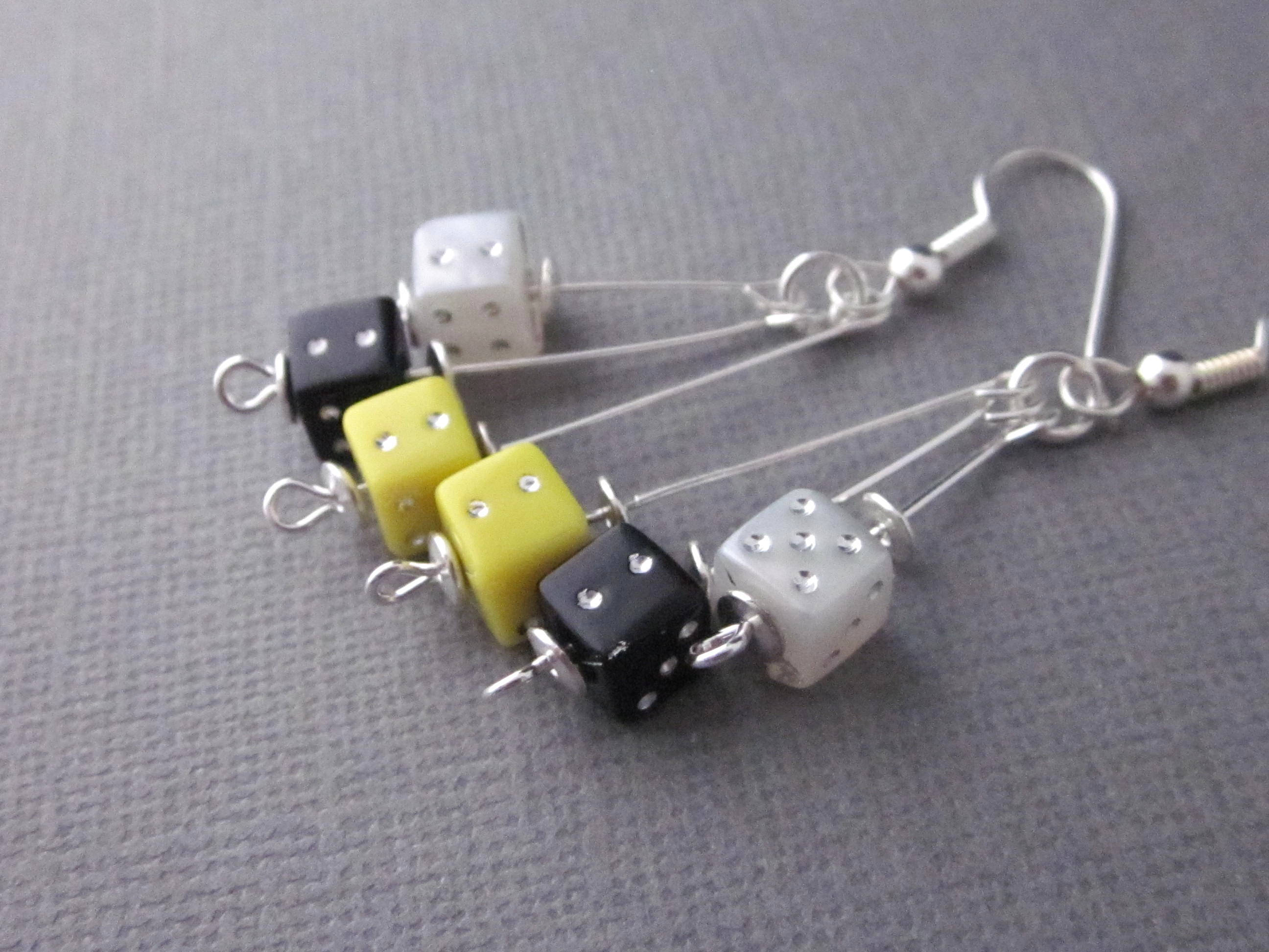 Dice Earrings Multicolored Dangling Dice Earrings Yellow Etsy