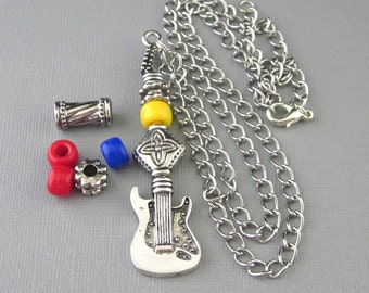 Fun Guitar Bar Pendant With Changeable Beads, Rock Guitar Necklace, Music Gift, Unique Guitar Necklace, Gift For Daughter, Gift  For Son