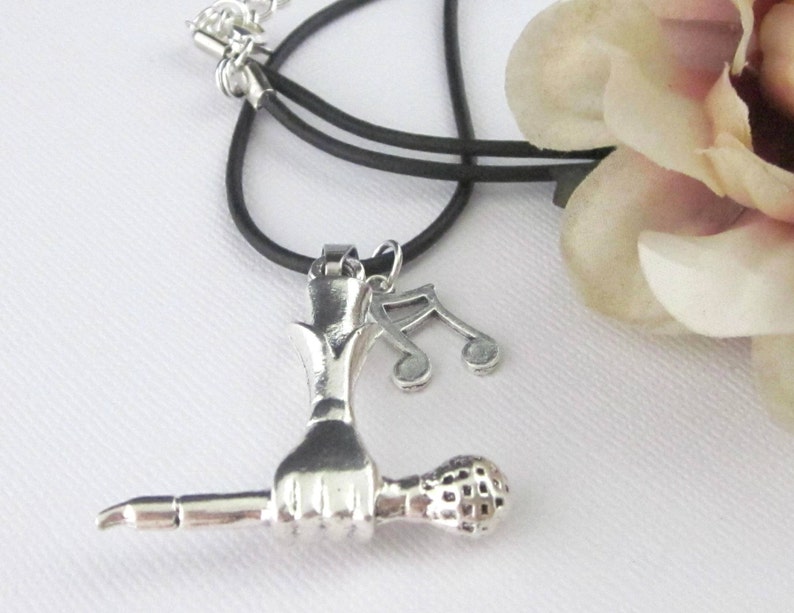 Microphone Pendant Necklace With Adjustable Leather Cord Hand Etsy