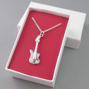 Sterling Silver Electric Rock Guitar Necklace, Fender Guitar Necklace, Small Guitar Charm With Chain, Musical Instrument Jewelry Gift