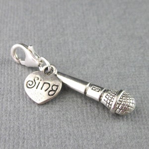 Small Microphone Clip On Charm For Zipper, Purse, Bracelet, Sterling Silver Clasp, Microphone Accessories, Karaoke Singer Music Gift