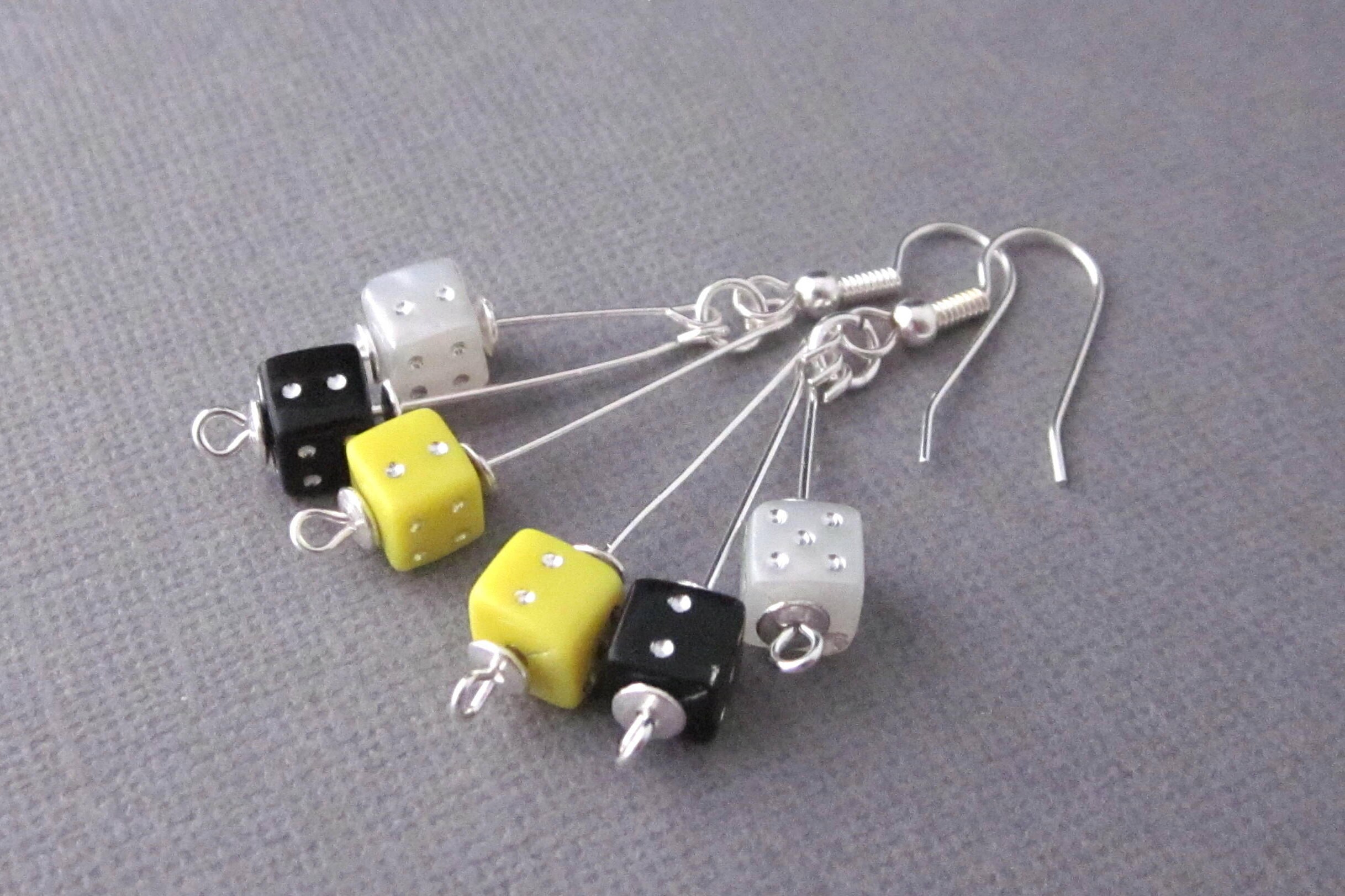 Dice Earrings Multicolored Dangling Dice Earrings Yellow Etsy