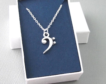 Sterling Silver Bass Clef Necklace: Music Note Charm