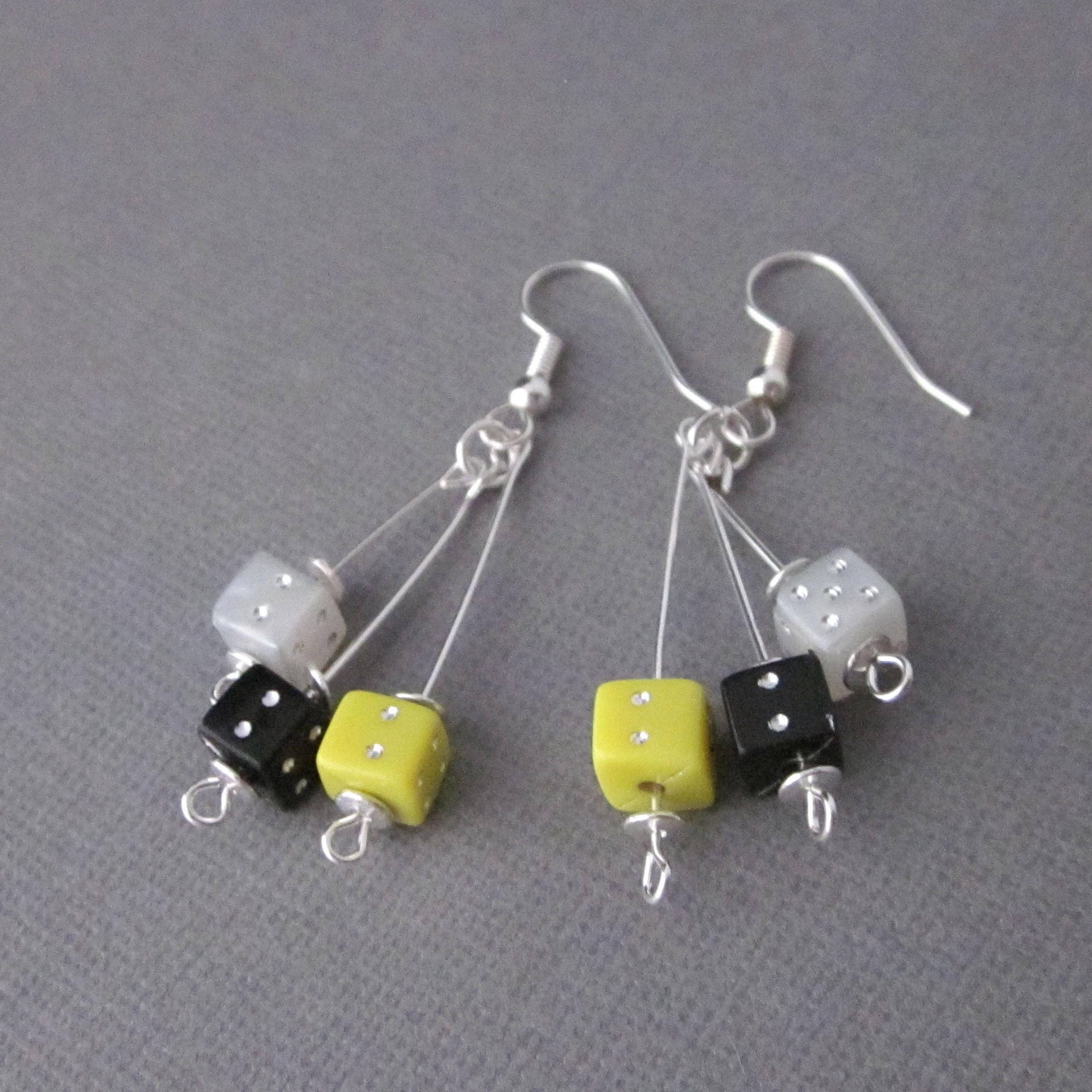 Dice Earrings Multicolored Dangling Dice Earrings Yellow Etsy