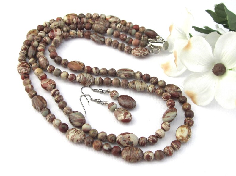 Brecciated Jasper Double Strand Necklace Brown And Tan image 0