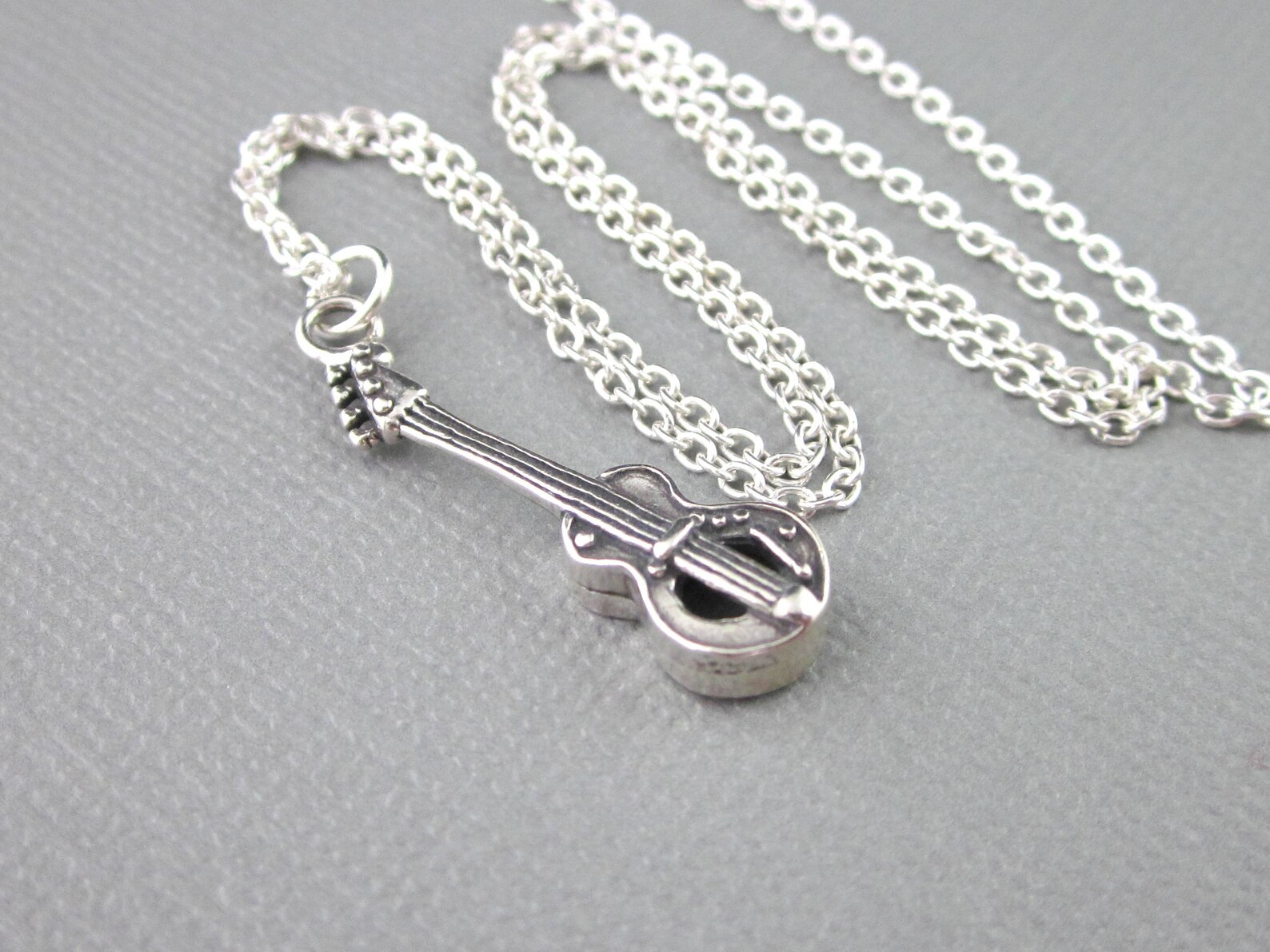 Sterling Silver Bass Guitar Necklace, Bass Guitar Charm Necklace, Guitar With Chain, Guitar