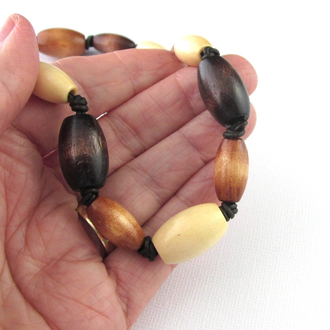 Wood Bead Leather Cord Tie on Necklace Knotted Bead Necklace Etsy
