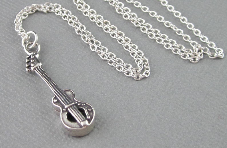Sterling Silver Bass Guitar Necklace, Bass Guitar Charm Necklace, Guitar With Chain, Guitar