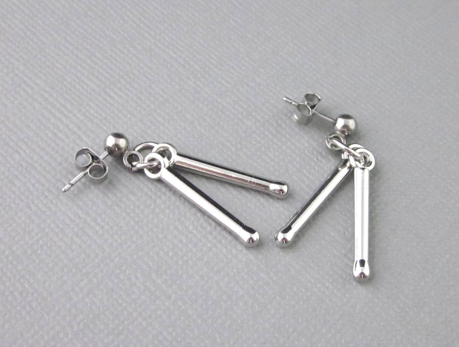 Silver Drumstick Earrings Surgical Steel Post and Clutch Etsy