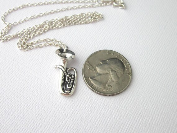 Sterling Silver Baritone Tuba Instrument Necklace Tuba Charm With
