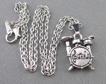 Drum Set Charm With Chain Necklace, Drummer's Jewelry, Complete Drum Set Necklace, 3D Musical Instrument Jewelry, Music Graduation Gifts