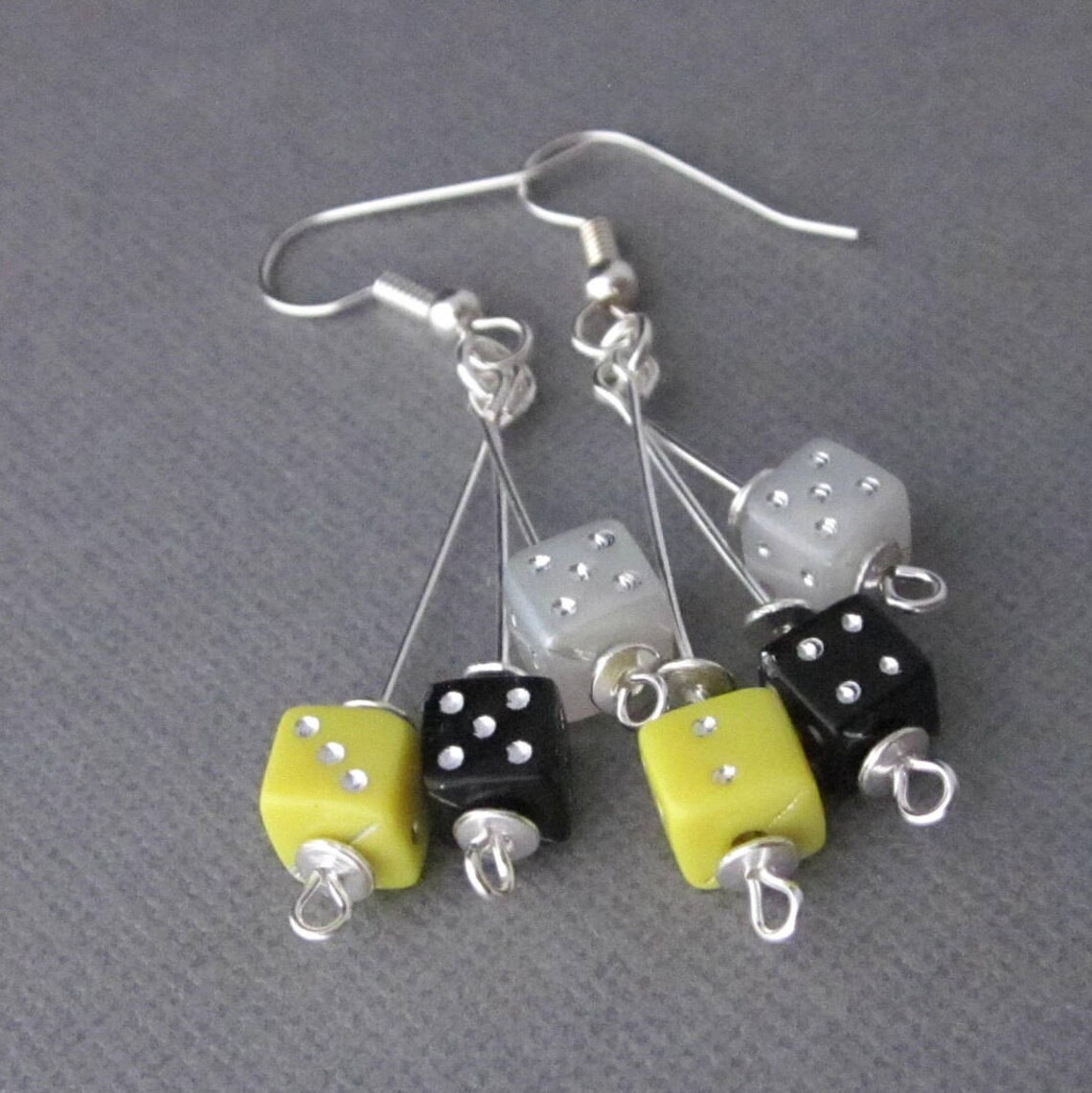 Dice Earrings Multicolored Dangling Dice Earrings Yellow Etsy