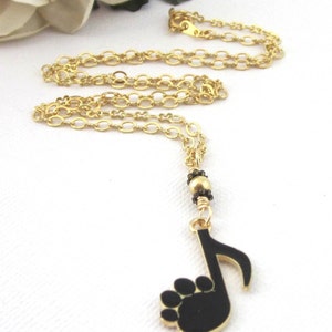 Black and Gold Both Paw Print And Music 8th Note Pendant Necklace, Music Lover Jewelry, Animal Lover Jewelry, Youthful Necklace For Teen image 9