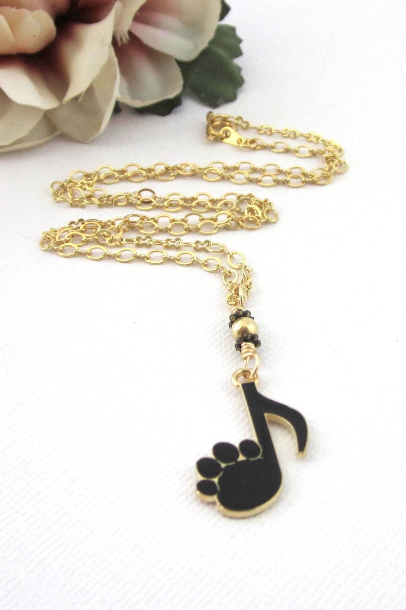 Black and Gold Both Paw Print And Music 8th Note Pendant Necklace, Music Lover Jewelry, Animal Lover Jewelry, Youthful Necklace For Teen image 9