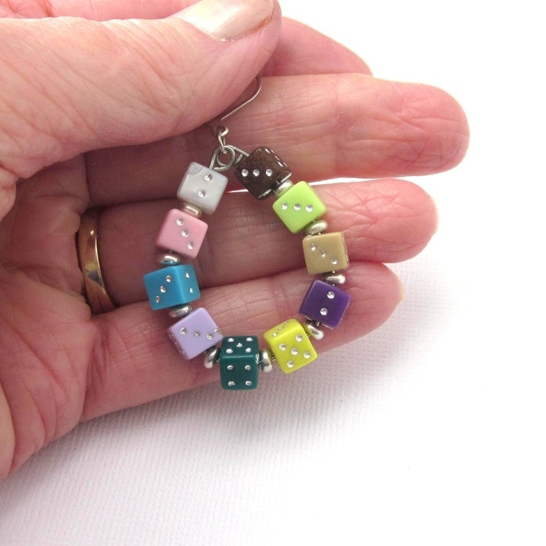 Dice Hoop Earrings Multicolored Acrylic Dice Earrings Oval Etsy