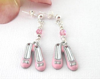 Pink Ballet Shoe Earrings: Swarovski Crystal Ballerina Slippers