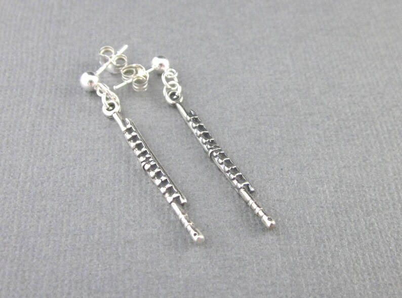Sterling Silver Flute Earrings Post and Clutch Long Dangling Etsy