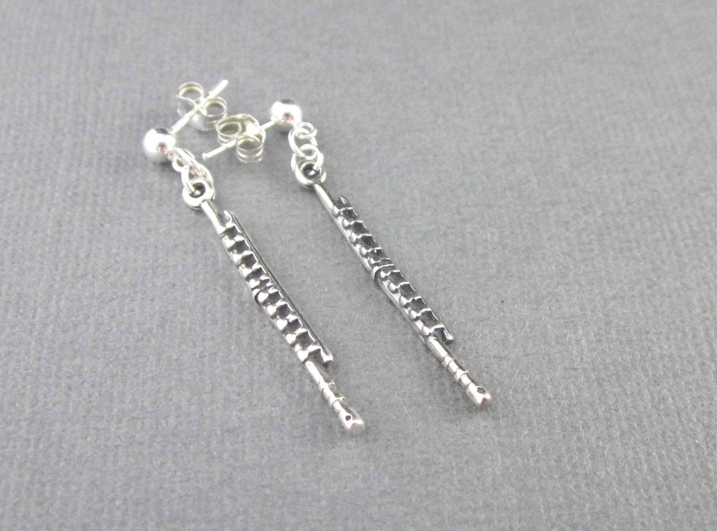 Sterling Silver Flute Earrings Post and Clutch Long Dangling Etsy