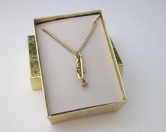 Gold Trumpet Necklace, Trumpet Charm Necklace, Musical Instrument Necklace, Gold Music Jewelry, High School Band Gift