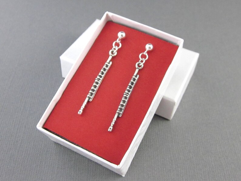 Sterling Silver Flute Earrings Post and Clutch Long Dangling Etsy