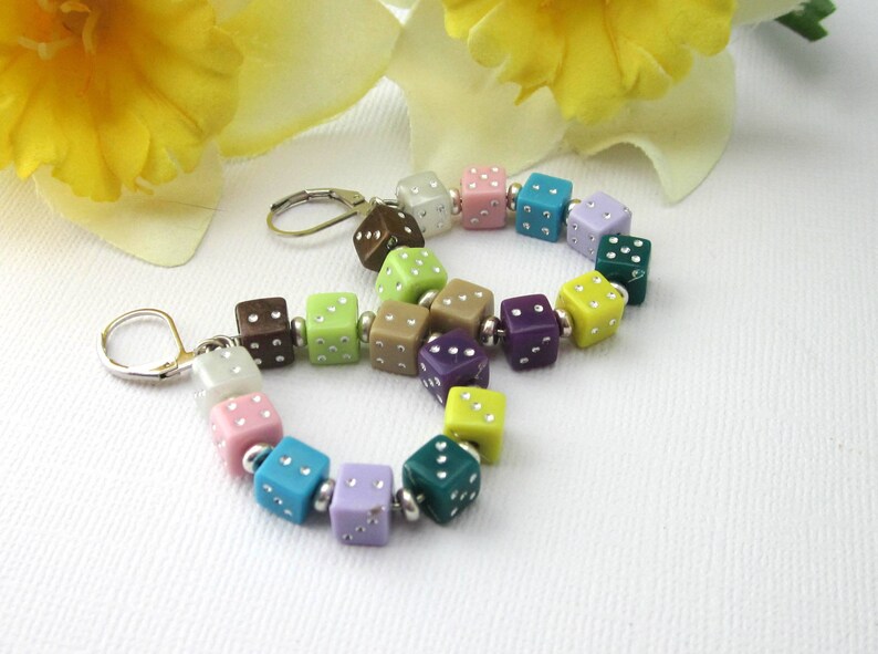 Dice Hoop Earrings Multicolored Acrylic Dice Earrings Oval Etsy