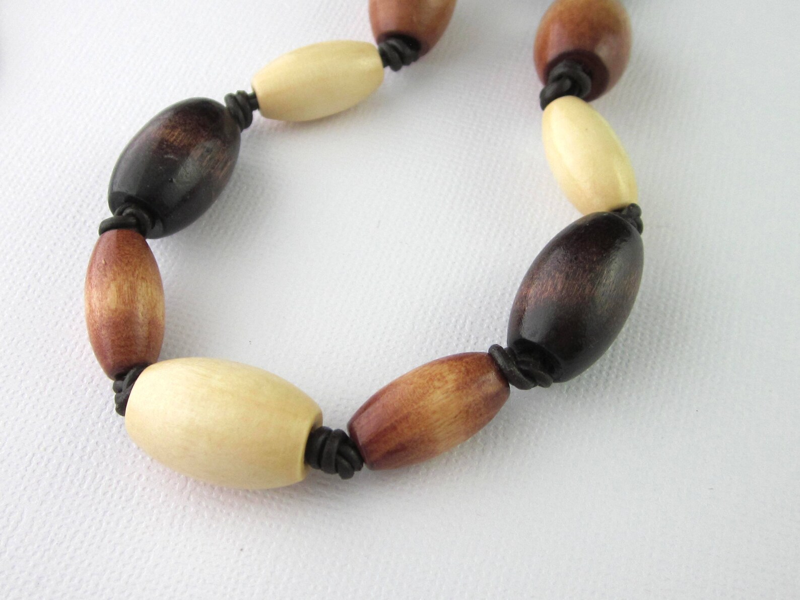 Wood Bead Leather Cord Tie on Necklace Knotted Bead Necklace Etsy