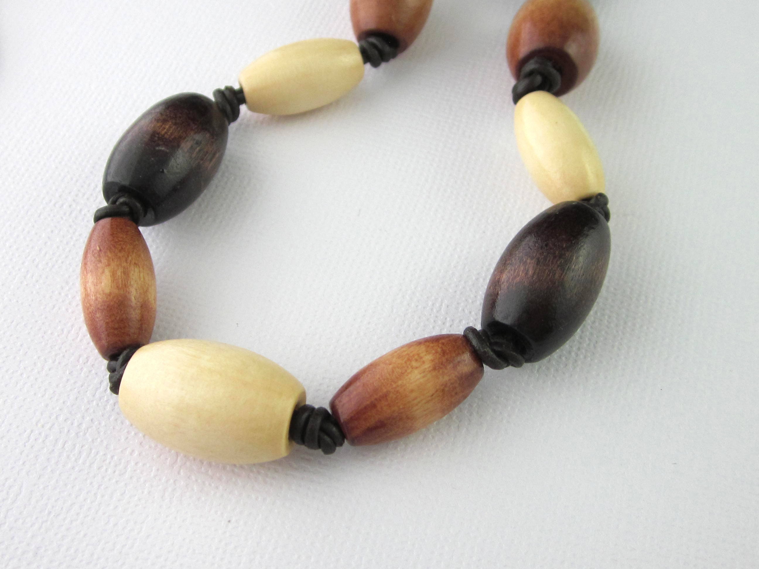 Wood Bead Leather Cord Tie on Necklace Knotted Bead Necklace Etsy