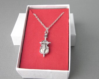 Sterling Silver Cello Necklace, Cello Charm And Chain, Bass Fiddle Necklace, Cello Pendant, Music Charm Jewelry, Cellist Gift