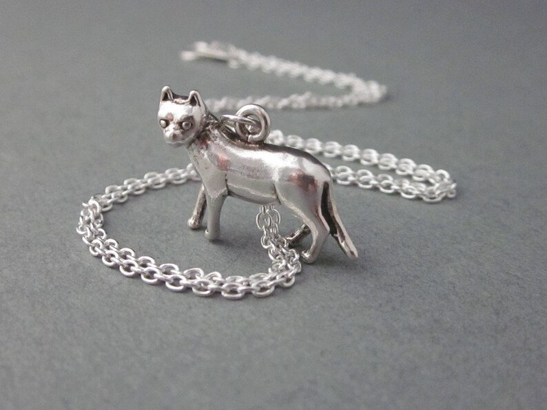 Sterling Silver Cat Necklace Cat Charm Necklace Dimensional image 0