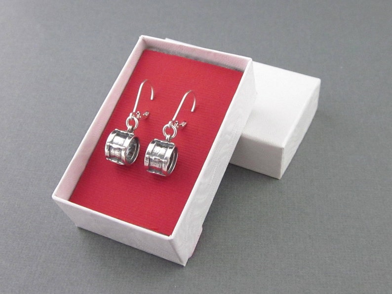 Sterling Silver Drum Earrings Drummer's Earrings Lever image 0