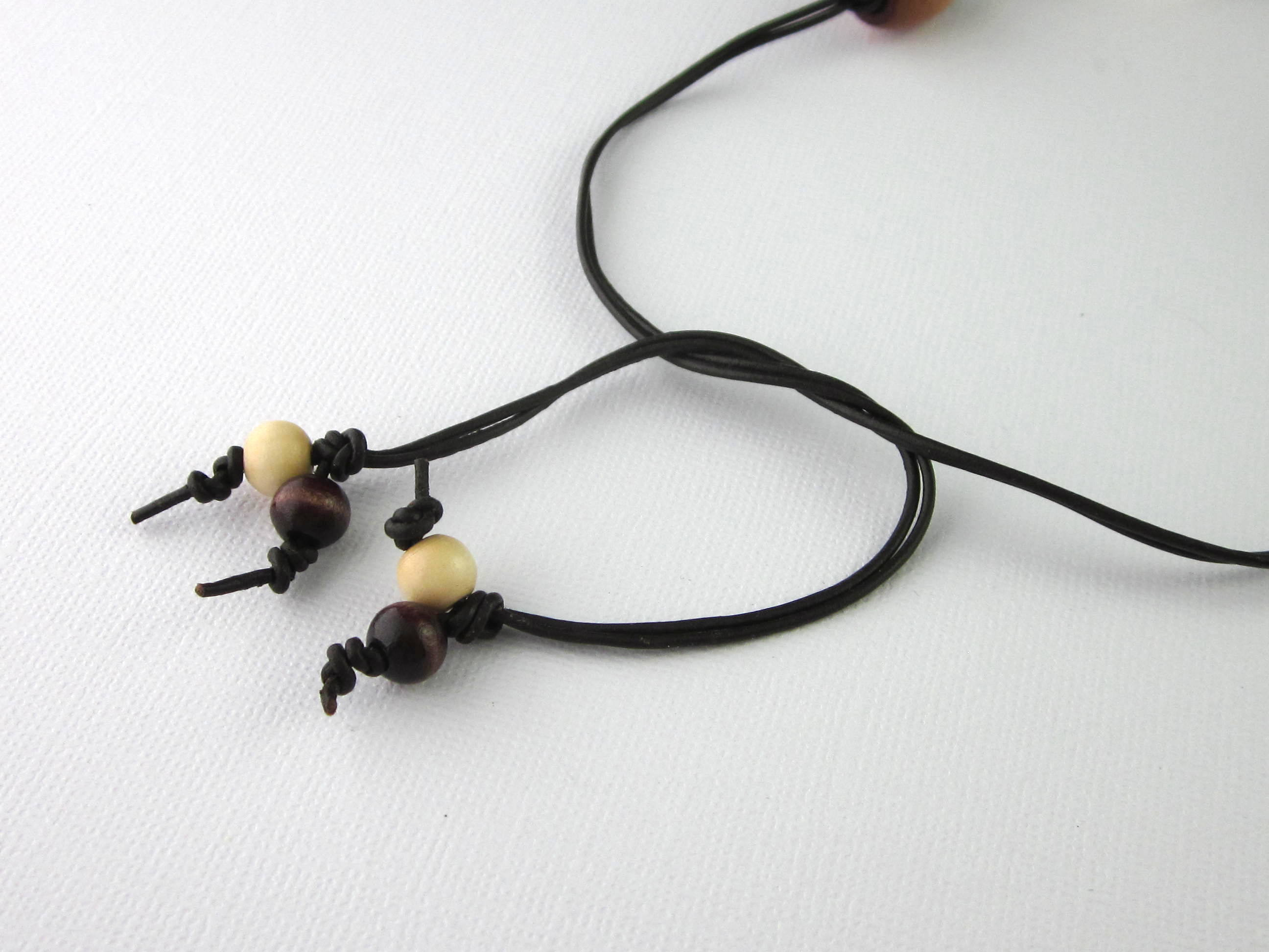 Wood Bead Leather Cord Tie on Necklace Knotted Bead Necklace Etsy