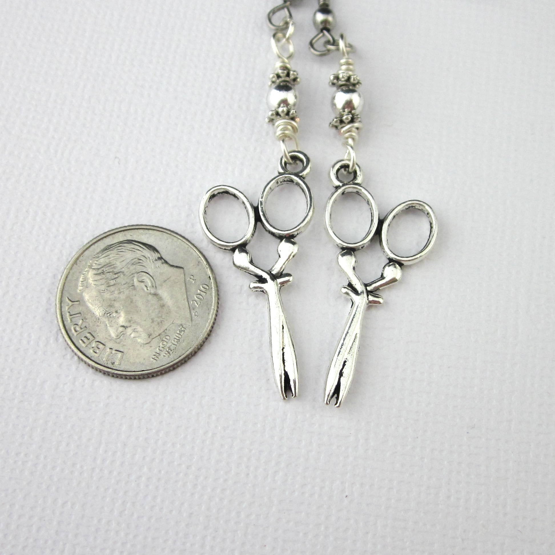 Scissor Earrings Dangling With Silver Beads Surgical Steel Etsy