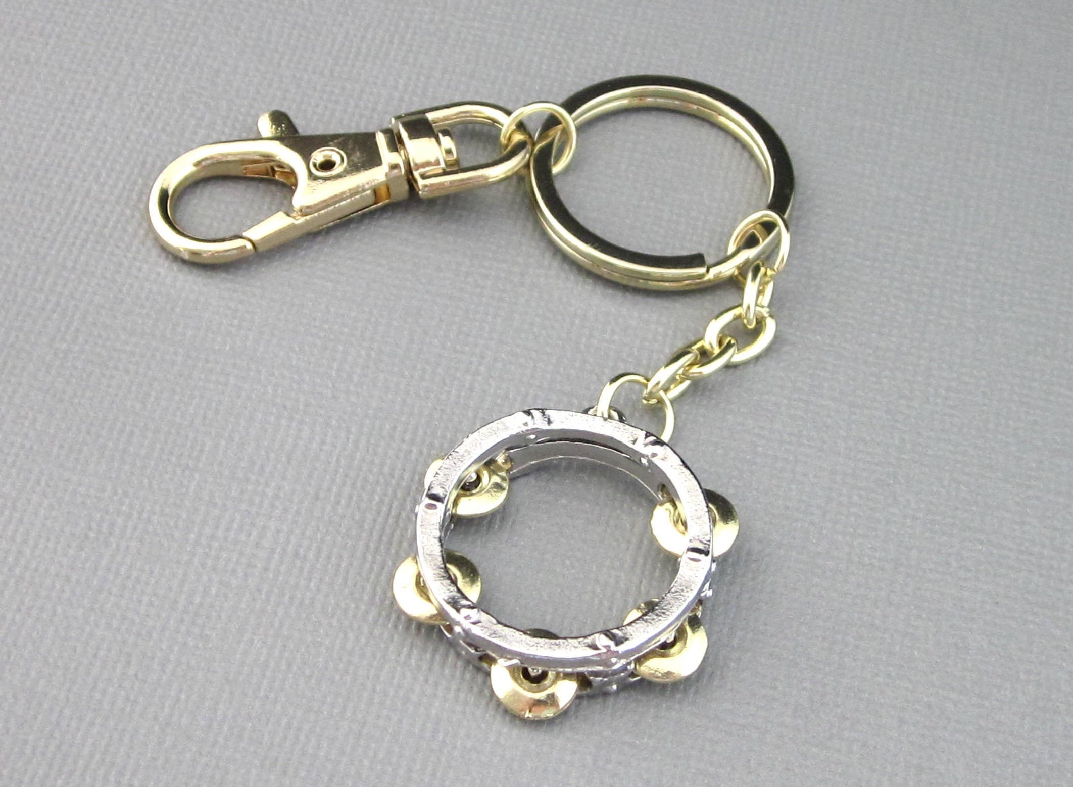 Tambourine Charm Key Chain Purse Pull Key Fob Gold Tone Etsy.de