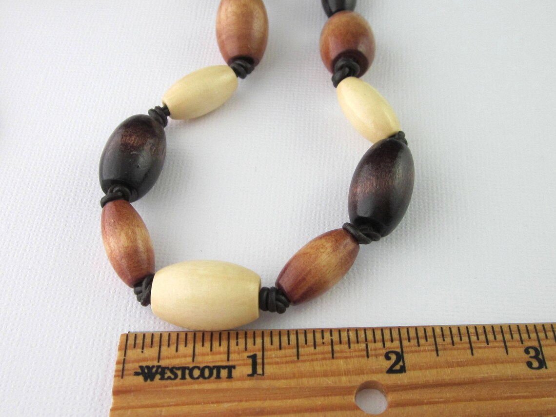 Wood Bead Leather Cord Tie on Necklace Knotted Bead Necklace Etsy