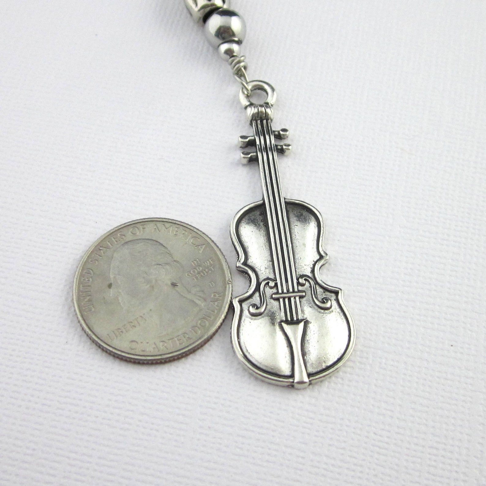 Large Violin or Cello Zipper or Purse Pull, Clip on Music Fob, Music
