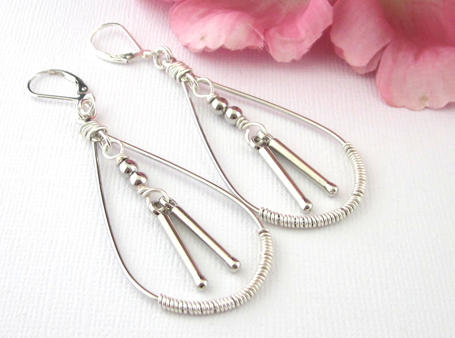 Drumstick Earrings in Wire Wrapped Teardrop Shape Hoops Etsy