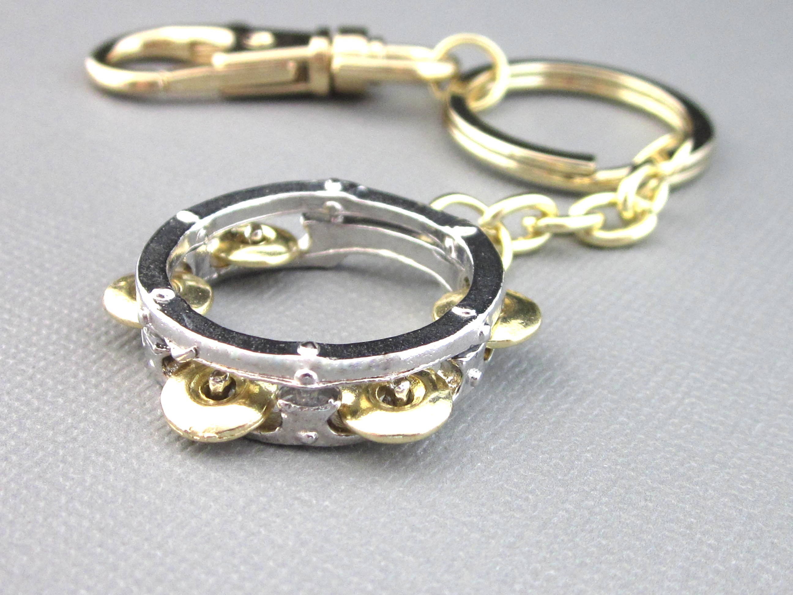Tambourine Charm Key Chain Purse Pull Key Fob Gold Tone Etsy.de