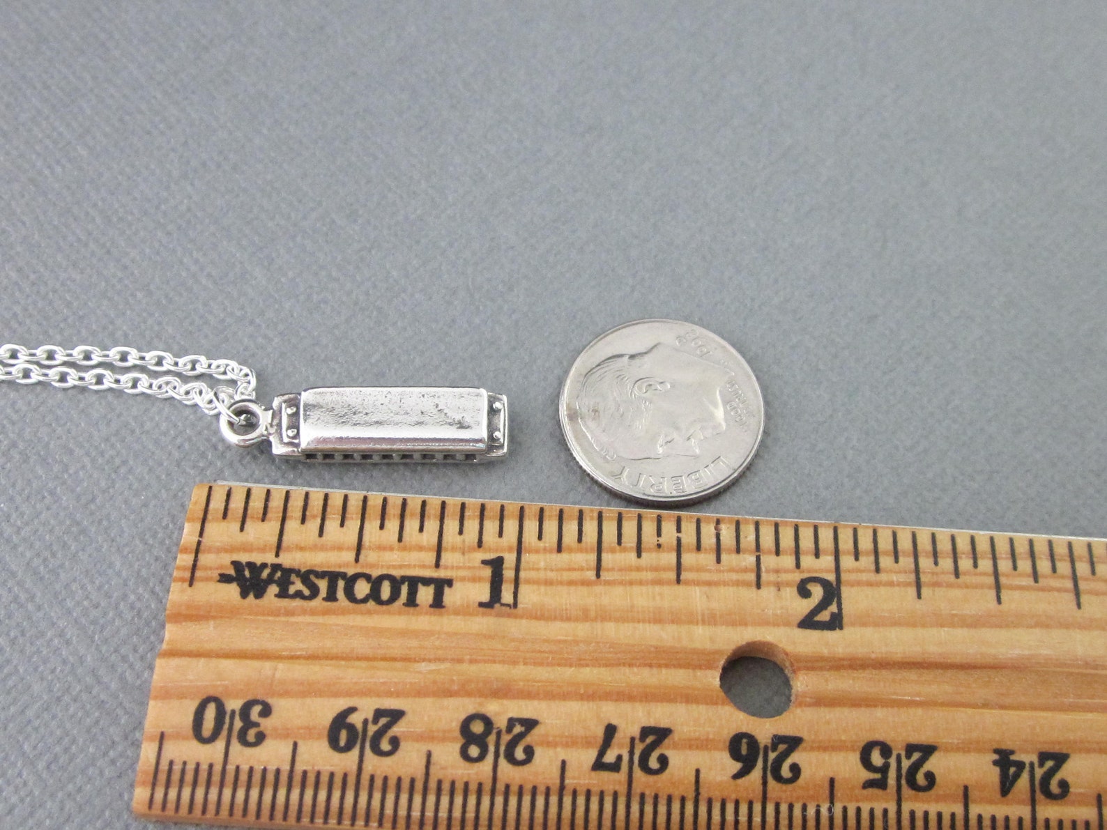 Sterling Silver Harmonica Necklace, Small Harmonica Charm With Chain